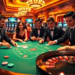 Players celebrating wins at the nhà cái F8bet casino table with vibrant chips and cards.