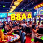 Players enjoying a thrilling moment at the casino featuring 88AA slot machines with colorful chips and excitement.