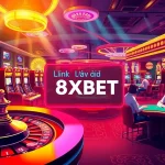 Link vào 8XBET showcases an exciting roulette table with colorful chips in a vibrant casino setting.
