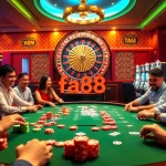 Experience a thrilling poker game at fa88 casino with players, colorful chips, and an exciting atmosphere.