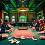88AA-themed casino scene showcasing poker players strategizing at a high-stakes table with vibrant chips and cards.