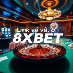 Link vào 8XBET as players engage in thrilling casino action with roulette and poker chips.