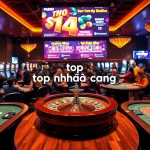 The casino showcases vibrant action as players engage at the roulette wheel and poker tables, representing the top nhà cái uy tín nhất for thrilling gaming experiences.