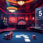 Experience tỷ lệ kèo nhà cái 5 with dynamic casino action featuring poker chips and roulette wheels in a lively atmosphere.