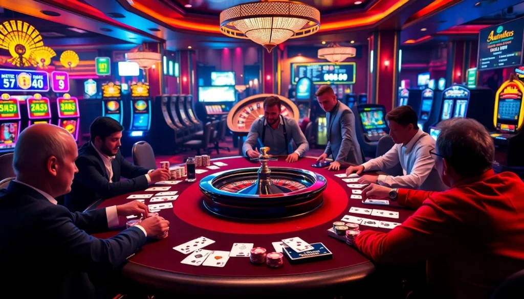topnfljerseyswholesale.com showcases a thrilling casino atmosphere with poker games and vibrant neon lights.