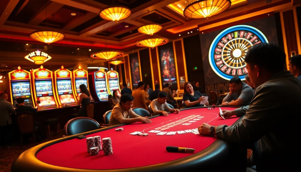 Experience the thrill of luongson live at a bustling casino with players and vibrant slot machines.