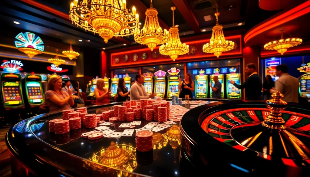 Experience the excitement of 'gacor123' at a casino with bright slot machines, poker chips, and a spinning roulette wheel.